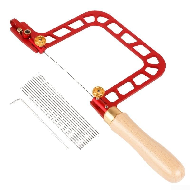 Sierra de corte de bordes para carpintería en forma de U, sierra de prensado superior de aleación de aluminio, utilizada para madera y goma (sierra + 12 hojas de sierra)