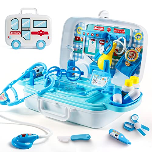 Reenovan Doctor Kit for Kids - Pretend Play Kid Toys with Electronic Stethoscope and Carrying Case Kids Doctor Kit Play Set Toys for Toddler Role Play Kids Dentist Kit Toys for Girls and Boys Ages 3+