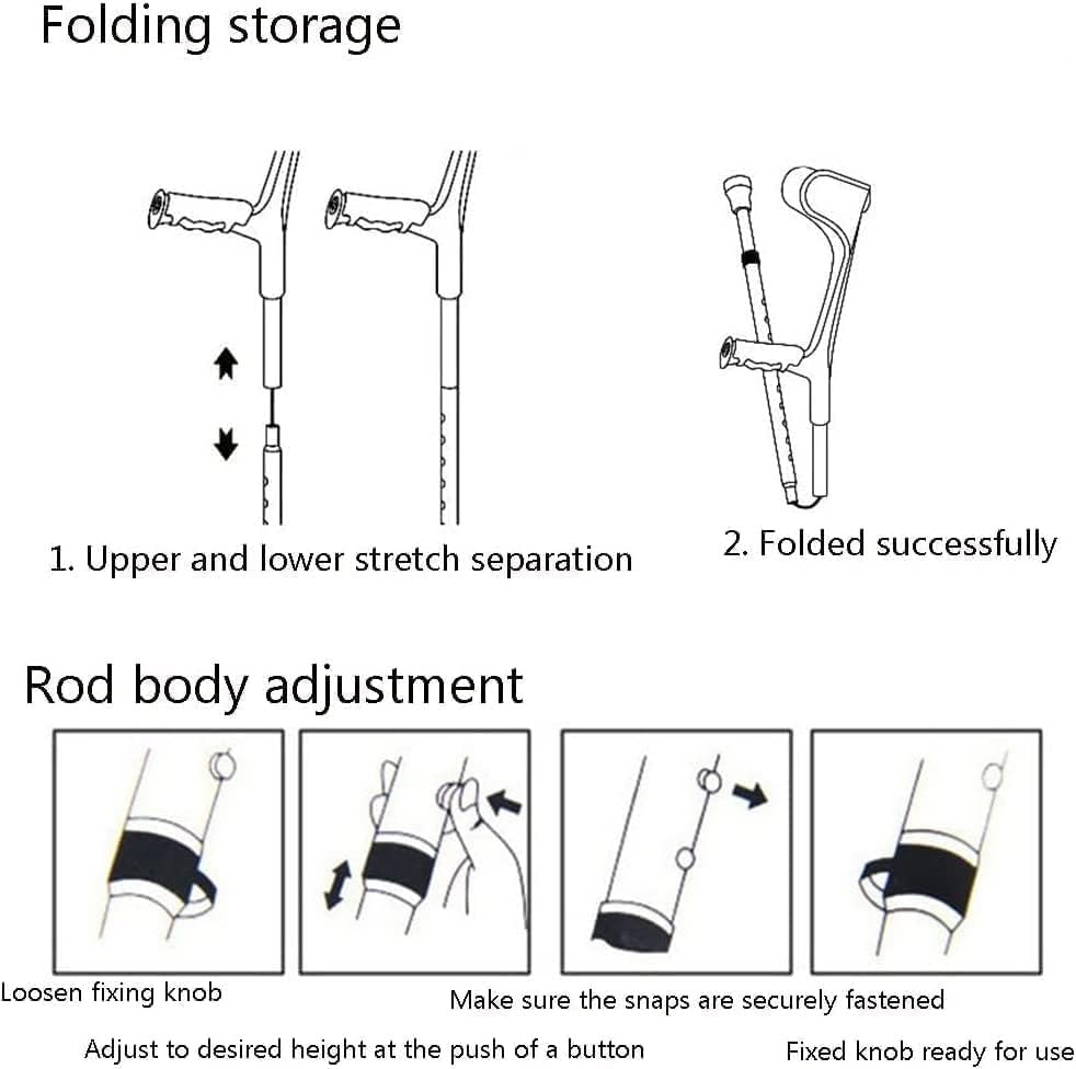 Muleta para antebrazo, bastón médico de aluminio plegable ajustable para adultos, muletas para hombres y mujeres (juego de 2)