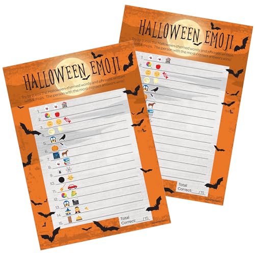 DISTINCTIVS Halloween Party Emoji Guessing Game - 25 Game Cards for Kids, Adults, Classrooms, and Fall Events
