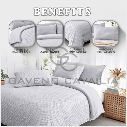 Housse de couette thermique lit double microfibre grise chaude