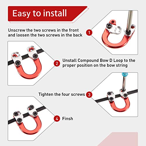 2 Sets Archery D Loop Compound Bow Metal U Nock D Ring Buckle Release Nocking Loop with Screwdrivers for Hunting Installation Accessories (Red) (Red)