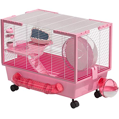 Hamster Cage Large Hamster Habitats Small Animal Cage for Syrian Hamster (Pink)