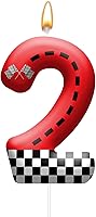 Vista 32 de Vela Temática de Coches de Carreras para Cumpleaños Número 2 Vela a Cuadros para Decoración de Fiesta de Cumpleaños Adorno de Tarta para Decoración