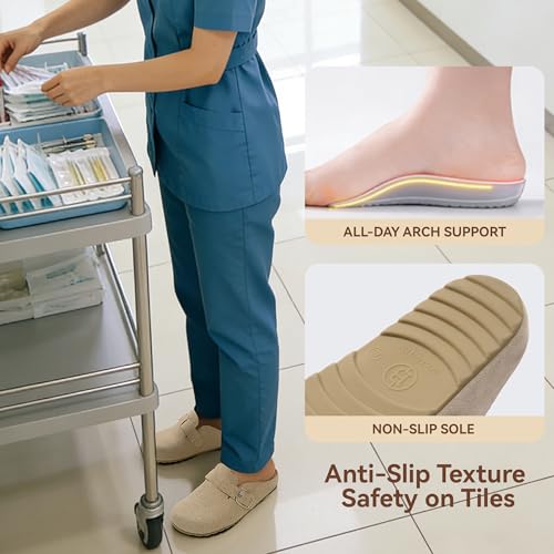 Image of BOSTANTEN Clogs for Women Wide Width Comfortable Suede Mules with Soft Footbed and Arch Support, Cute Slip On Potato Shoes