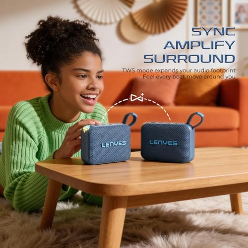 Image of Lenyes S213 Bluetooth Pocket Speaker, 6W, IPX7 Waterproof, Deep Bass, 5Hr Playtime, TWS Stereo, Bluetooth 5.0, TF Card, Carry Strap, Compact and Lightweight, Blue