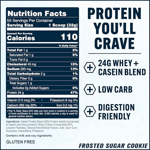 Image of PEScience Select Protein Powder, Whey and Casein Blend, Lean Protein Powder for Women and Men, Low Calorie, Low Carb, Keto Friendly, Gluten Free, Frosted Sugar Cookie - 55 Servings