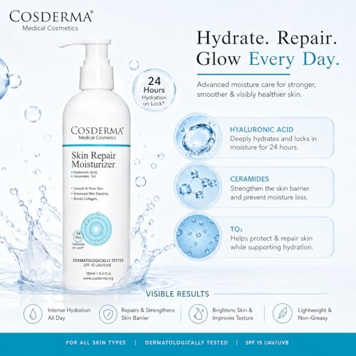 Image of Skin Repair Moisturizer Cream with Hyaluronic Acid, Ceramides & Centella Asiatica | Daily Face Moisturizer with UV Filters for Hydration & Barrier Care for Dry & Sensitive Skin 180ml