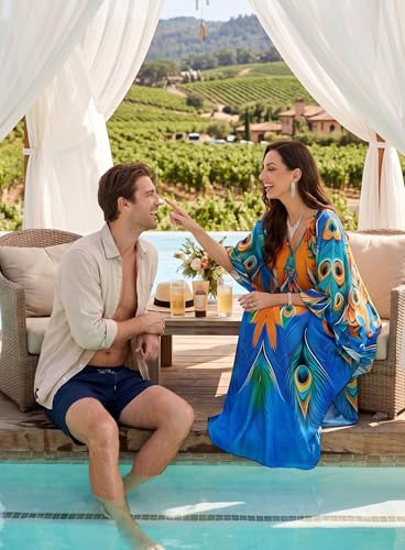 Image of Yanziliu Kaftan Dress for Women,Plus Size Hawaiian Batwing Sleeve Beach Cover Up Summer Swimsuit Dresses