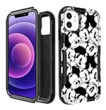 Oqplog for iPhone 12 6.1” Heavy Duty Phone Case for Girls Kids Women Boys Cute Anime Cartoon Hard Triple Layers Cover Full Body Rugged Military Grade Drop Shockproof Cases for Apple 12 BK Micky