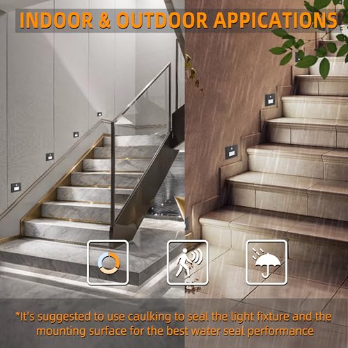Jandov 8 Pack Motion Sensor Stair Lights Indoor Outdoor,Dimmable Motion Activated Step Lights 3000K/4000K/6000K,Hardwired 120V 3W Ip65 Waterproof Outside Stairway Lights,Led Staircase Lights- Black thumb #1