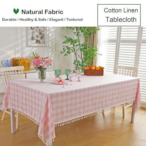 Rectangle-Table-Cloth-for-Spring-Summer-Valentines-Day-Easter-Christmas-Tablecloth-Farmhouse-Checkered-Cotton-Tablecloths-55-x-84Pink Rectangle Table Cloth for Spring Summer Valentines Day Easter Christmas Tablecloth Farmhouse Checkered Cotton Tablecloths 55 x 84Pink