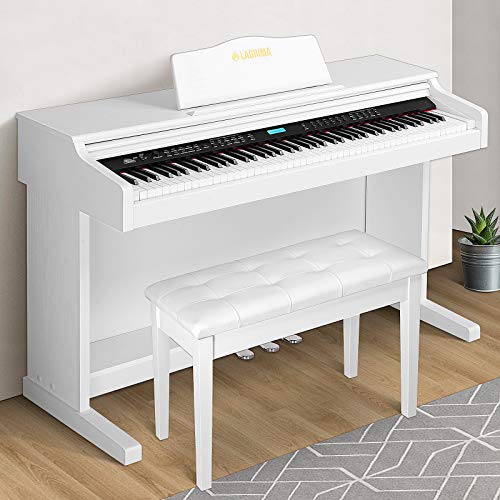 LAGRIMA White Digital Piano with Standard Key, 88 Key Electric Piano for Beginner(Adults/Kids) W/Music Stand+Power Adapter+3-Pedals+Instruction Book+Headphone Jack