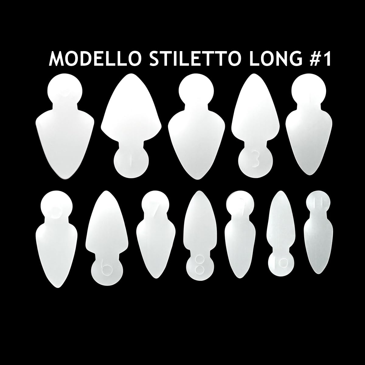 Beauty Space nails - 2 EASY FRENCH silicone stencil sticker stampo per linea muretto per dualforms, soft silicone riutilizzabili per sistema dual system (MODELLO STILETTO LONG+SHORT)