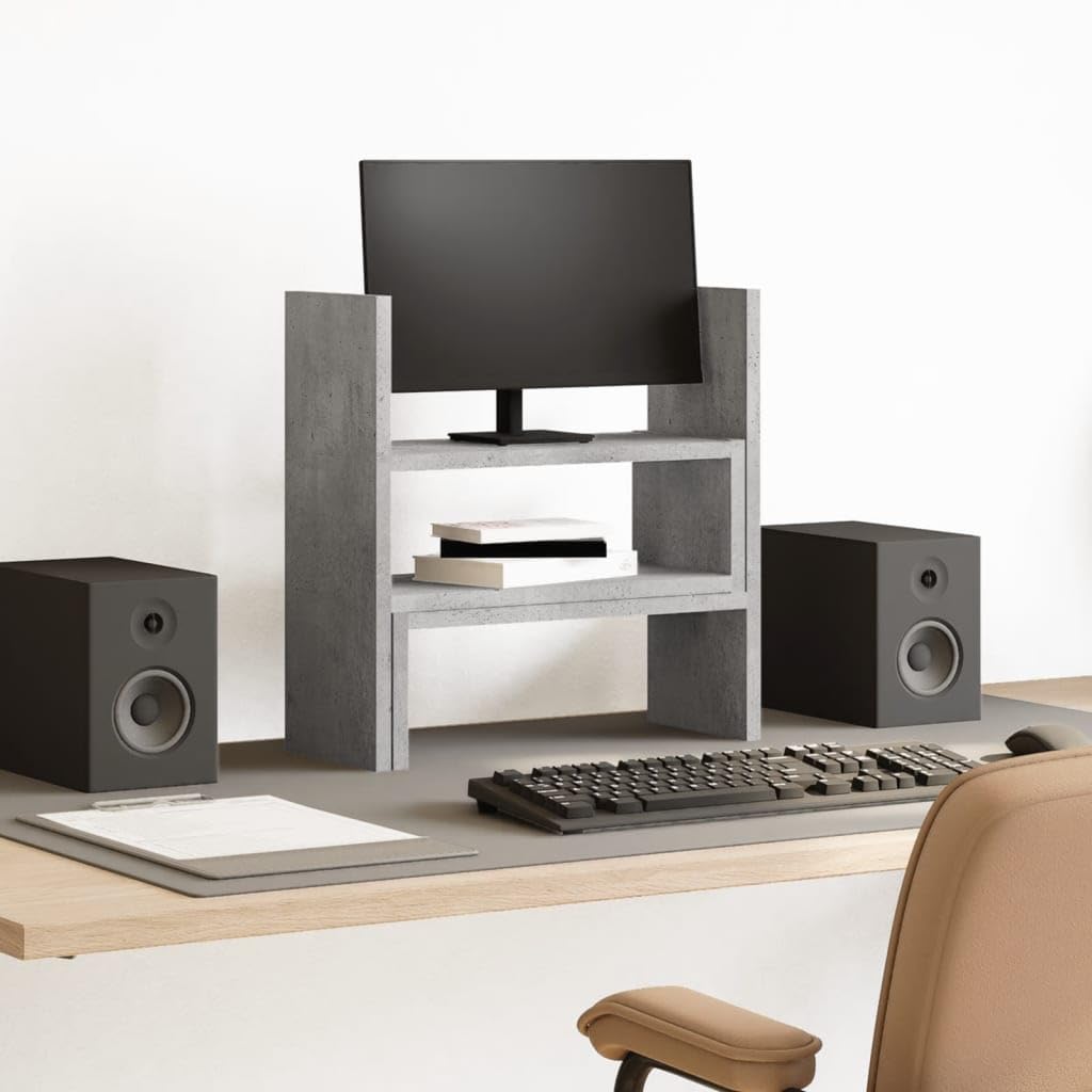 Organizer da scrivania regolabile in legno grigio cemento, 40 x 17 x 41 cm, per ufficio, computer portatile, supporto ergonomico, salvaspazio, stabile, versatile, utilizzabile in casa