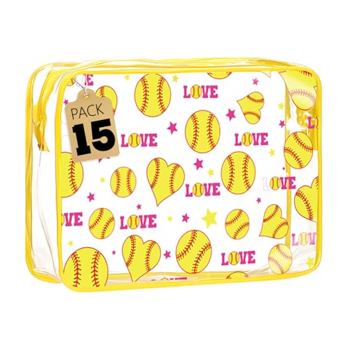 15PCS Softball Cosmetic Bag-Waterproof Softball Goodie Bag PVC Clear Portable Makeup Bags 6.1 x 4.72 x 2.36''Softball Team Gifts for Girls Team Player