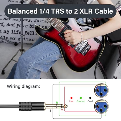 PNGKNYOCN 1/4 TRS to Dual XLR Y-Splitter Cable6.35mm (1/4 inch) TRS Male to Dual XLR Female Balanced Interconnect Stereo Audio Patch Cable0.5M/1.6FT - Image 3