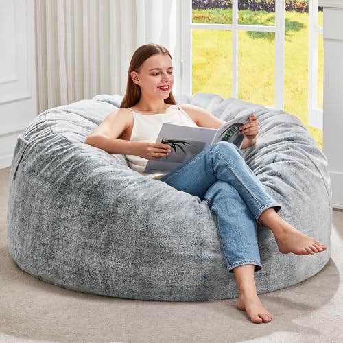 Hobestluk Bean Bag Chairs Giant Beanbag Chair with Filler, Memory Foam Bean Bags with Fluffy & Machine Washable Cover, Bean Bag Chairs for Aduts for Living Room, Bedroom (Grey, 3FT - 36” x 36” x 22”)