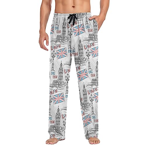 Men's Pajama Pants Super Soft London, England Sleep Lounge Pants Pjs Bottoms with Pockets