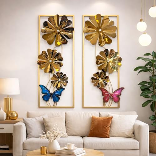 Image of Framing Hub Iron Handcrafted Leaf Metal Wall Art | Multicolor Abstract Large Wall Frame Decor for Living Room, Bedroom, Drawing Room Home Decoration (Size 12x34 Inch)
