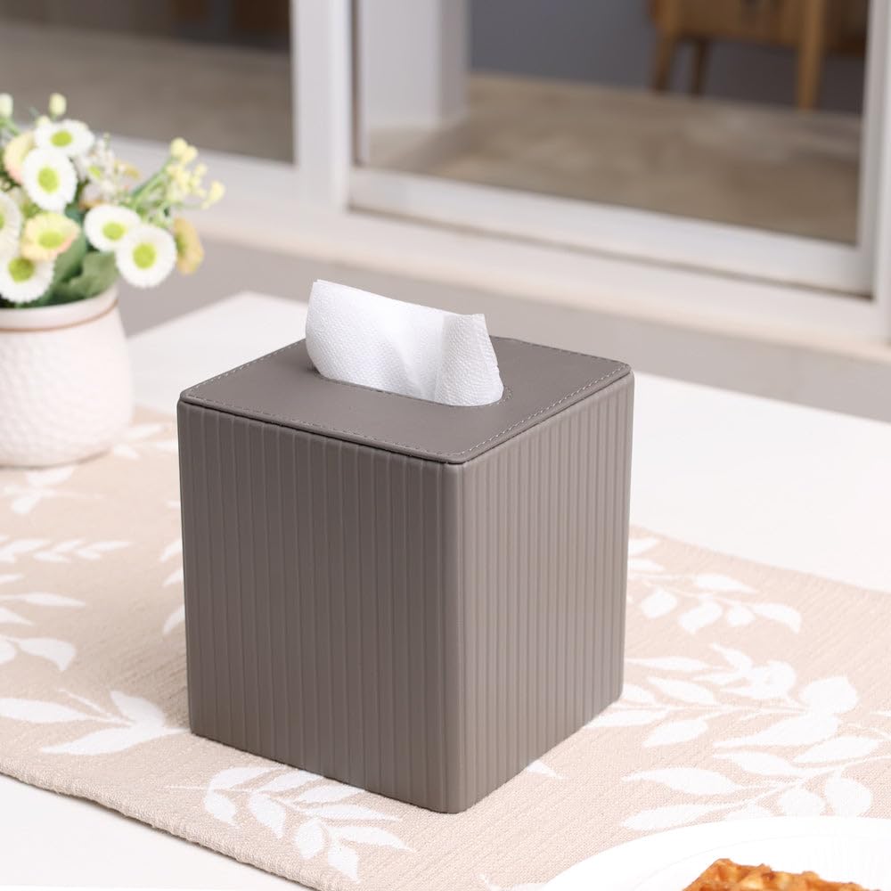Stylish PU Leather Tissue Box Holder - Dark Grey -7