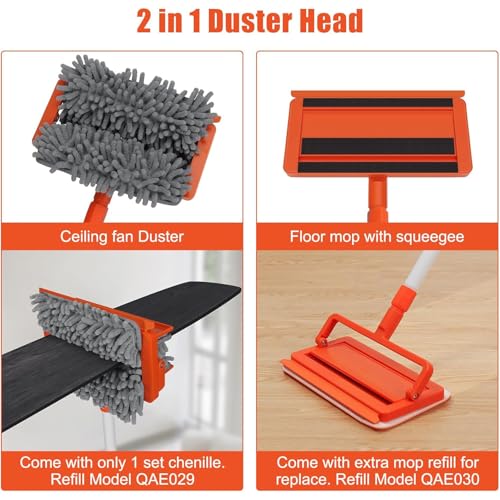 Image of Fulminare 3 in 1 Fan Cleaner Duster with 159cm Extendable Long Handle for Ceiling Fan Blade,Fan Cleaning Mop with 2 Microfiber Mop Head for Dusting Ceiling Fan Washable Pads, Wipe Wall (King)