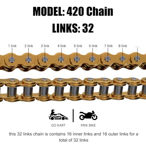Image of KT196 Go Kart Chain 420 32 Links Compatible with Coleman CK196 Go Kart Parts Hisun HS200GK RTK200 196cc 6.5hp Engine Gas Powered Off Road Go Cart Accessories Parts
