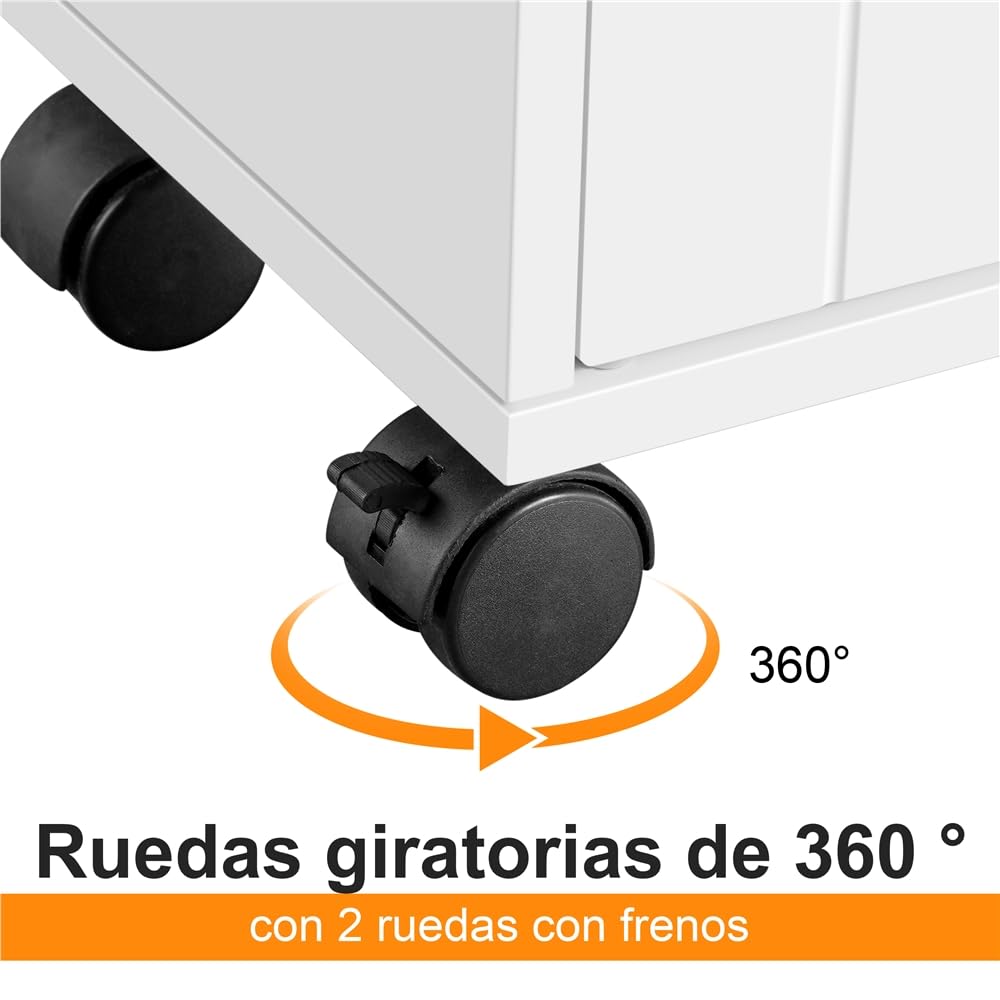 Yaheetech Mueble de Baño con Ruedas Armario de Suelo Estrecho con Puertas Correderas Mueble Cocina Auxiliar de Madera Lacada con Estantes para Espacio Estrecho 20 x 69.5 x 71.5 cm,Blanco