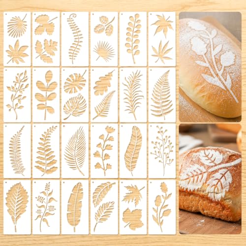 24PCS Sourdough Stencils for Bread Baking, Tropical Leaf Template Set, Reusable Decorating Tools for Cakes Cookies Pie and Artisan Loaf Designs 3.94 x 7.87 Inch