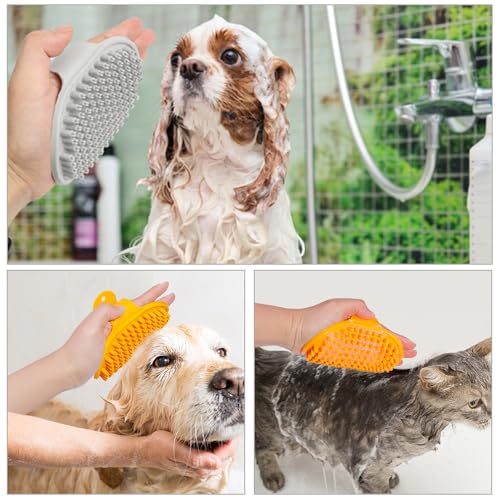 2 Stück Badebürste Gummistriegel, Hochwertige Weiche Silikonbürsten Bürste mit verstellbarem Griff für Hunde Katzen Haustier Kurzhaar & Langhaar mit Massageeffekt, Shampoo Schrubben Kämme