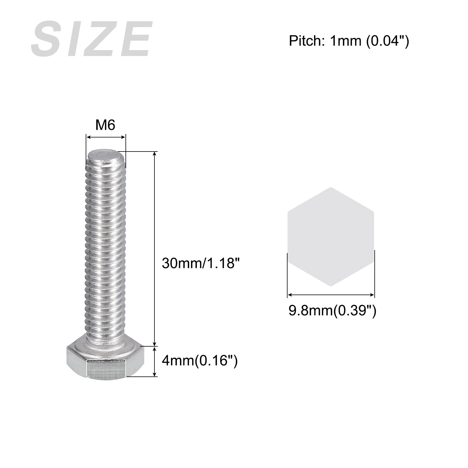 METALLIXITY Hex Bolts (M6-1x30mm) 25Pcs, 304 Stainless Steel Coarse Fully Threaded Hex Head Screw Bolt Machine Screws - Image 2