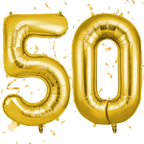 OFFCUP Gold Number 50 Balloons 40 Inch Large Foil Number 5 & 0 Balloons Self Inflating 50th Birthday Balloon for 50 Year Boys Girls Men Women Anniversary Birthday Party Decorations Supplies