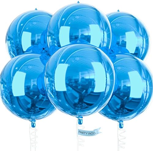 PartyWoo Silver Balloons, 6 pcs Silver Birthday Decorations, 22 inch Giant 4D Foil Balloons, Ribbon, Large Mylar Balloons, Metallic Silver Balloons for Baby Shower Party, Birthday Decorations