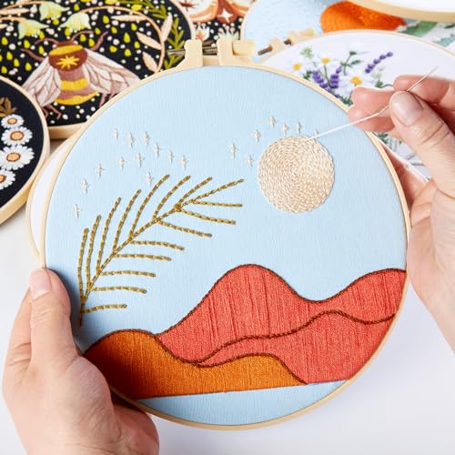 Image of Armindou Hand Embroidery Starter Kit for Beginners Adults, Counted Cross Stitch kit for Adult Beginner, Stamped Embroidery Needlepoint Kit, 2 Set Embroidery Supplies, 2 Hoops (Attached Video Tutorial)