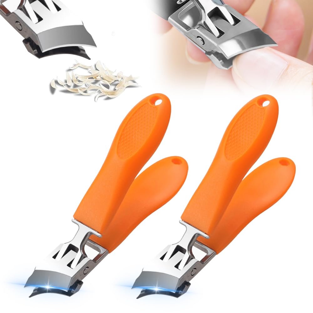 Wide Jaw Opening Anti-Splash Slanted Nail Clipper, Fingernail and Toenail Clippers Clippers for Ingrown Nails, Curved Toenail Clippers for Thick Nails