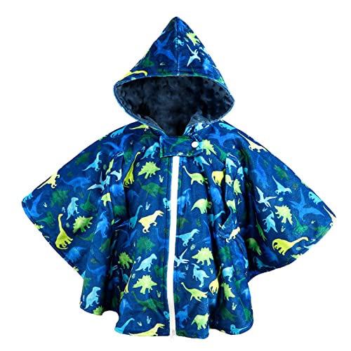 Image of Toddler Car Seat Poncho, Car Seat Cover Boys 6M-3T, DINO Hooded Poncho Cloak For Kids, Baby Cozy Cape Blanket, Minky Dot Double Layer, Outwear Warm Use OVER Seat Belts