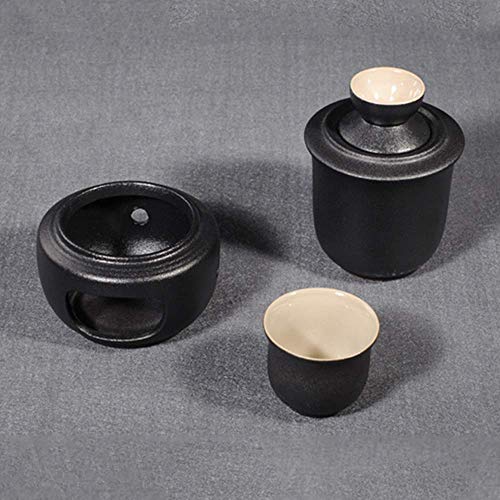 Juego de 7 copas japonesas de cerámica negras con calentador miniatura 7