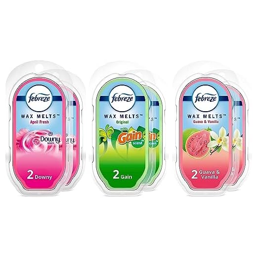 Febreze Wax Melts Wax Warmer Cubes, 2.5 oz. Pack of 6, Guava & Vanilla, Downy April Fresh, Gain Original Scent, (6 Cubes Each), Odor-Fighting Scented