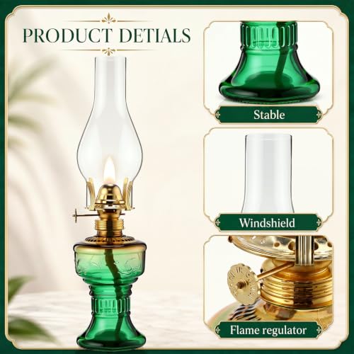 Image of 2 Pcs Oil Lamps for Indoor Use, Hurricane Kerosene Lamp, Gradient Green
