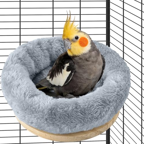 DBNESS Medium Bird Nest for Cage Removable Plush Parrot Hammock Warm Resting Perch Platform for Budgies Cockatiel Conure Parakeet Hamster Washable Breeding Sleeping Lay Eggs Nesting (Grey M)