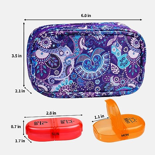 Image of Serfeymi Weekly Travel Pill Organizer 2 Times A Day AM PM Upgraded Rainbow Pill Box 7 Day with Portable Zipper PU Leather Pill Case, Medicine Organizer for Pills, Vitamins, Fish Oils - Purple-01