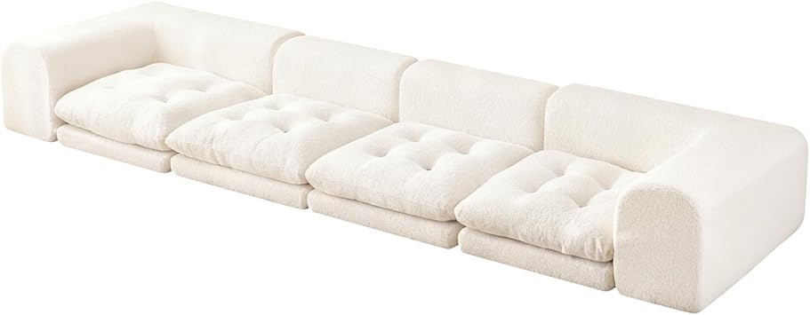 Combet Modern French Cream Low-Profile Tatami Sofa, Plush Cushioned Lounge Couch, Contemporary Minimalist Living Room Furniture Mibai, SIRW