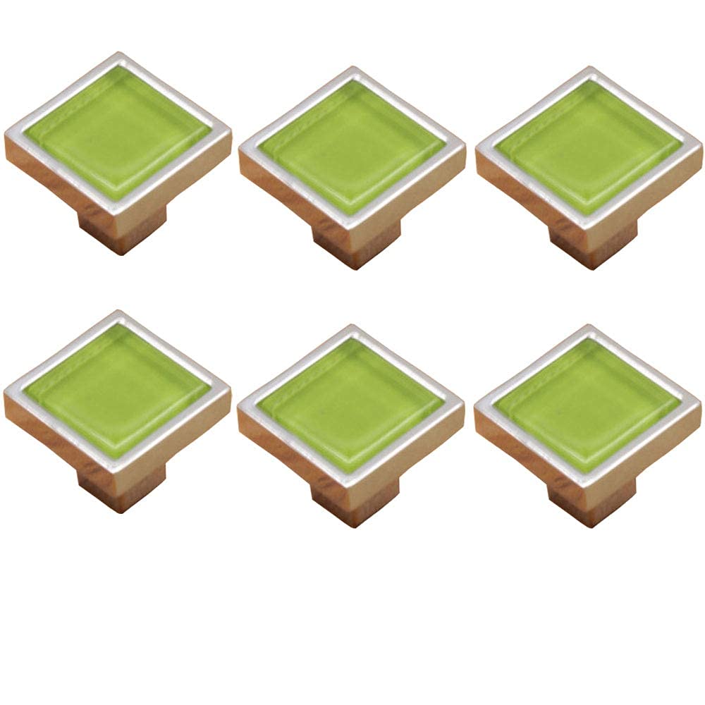 6pcs American Style Crystal Glass Door Knobs,Square Chrome Handle Pulls for Cabinet Drawer Closet Dresser Cupboard Wardrobe Furniture Door Kitchen & Girls's Room Furniture Decor