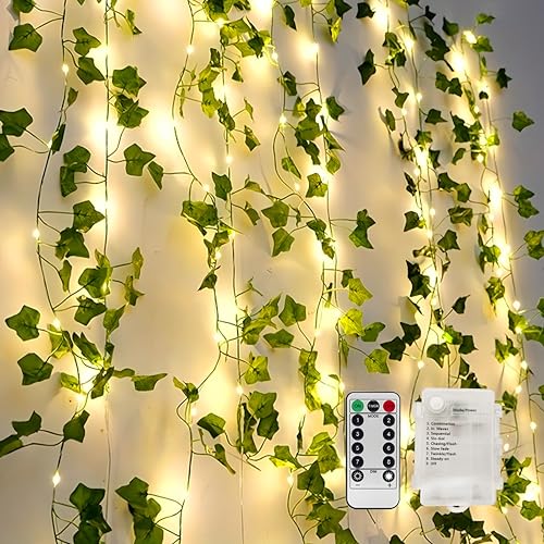 YJFWAL 33ft Vine Fairy Lights with 100 LED 8 Mode Remote, Christmas Decor Artificial Greenery Ivy...