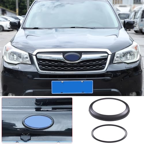 Image of Front Back Emblem Cover Trim Kit Emblem Badge Logo Ring Suitable for Subaru Forester 2013-2018 Rear and Front Emblems Trim Ring Cover Auto Tailgate Logo Cover (2013-2018, Matte Black)