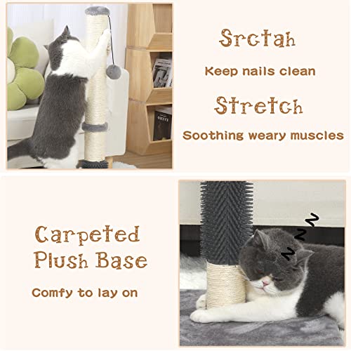 Anwa Tall Cat Scratching Posts For Indoor Cats And Kittens, 32” Vertical Scratching Post With Reinforced Base, Premium Sisal Cat Scratching Post With Dangling Plush Ball And Self-Grooming Brush #TOP2