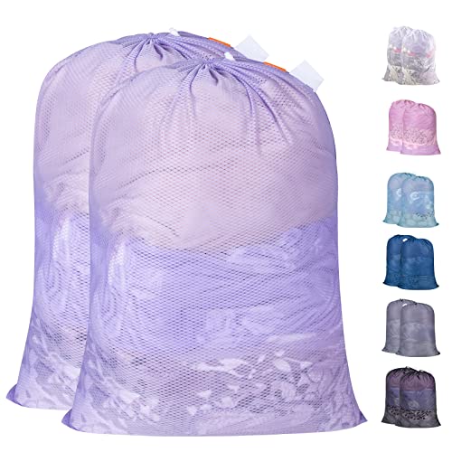 Polecasa Heavy Duty Large Mesh Laundry Bags With Id Tag And Locking Drawstring Closure - 2 Pack, 24 X 36 Inches - Laundry Hamper Liner, Washable Laundry Bag For Travel, Sports, Dorms (Purple) #TOP21