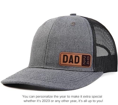 Image of Dad Est 2026 2027 Hat for Men New Dad Gifts Customization Leather Patch Trucker Hat