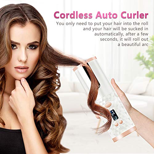 Automatic Hair Curler-Cordless Wand Curling Iron-Portable Auto Crimper Hair Waver, Rechargeable Hair Waver with LCD,Timer Settings&6 Temperature, Auto Shut-Off Hair Styling Tools for Women