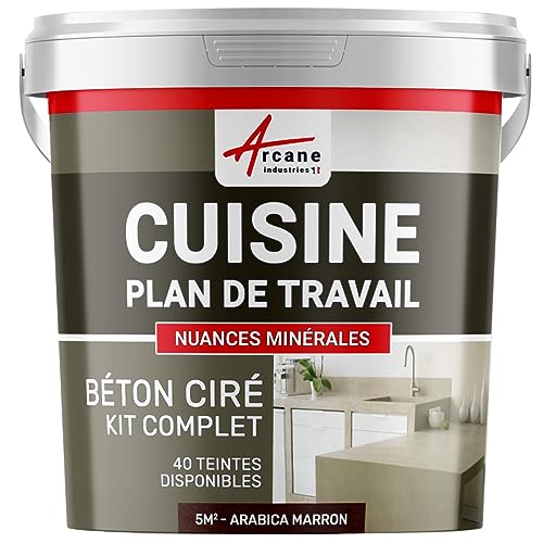 Béton ciré cuisine, plan de travail, crédence, évier, sol et mur, revêtement mural décoratif, kit complet - 5 m² (en 2 couches) Arabica Marron - ARCANE INDUSTRIES